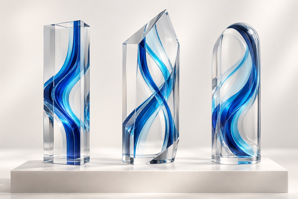 Three connected glass forms representing the Cloudenyx SaaS product family